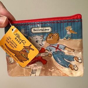 Blue Q Red and Beige Cartoon Print Pouch Coin Purse “hellraiser” NWT